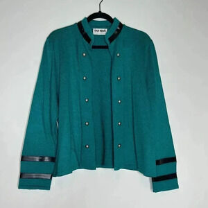 San Remo Green/Black Knit Sweater w/ Black Leather Trim